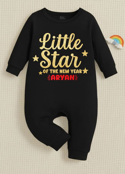 Little Star Of The New Year With Customized Baby Name  _ Full Black Romper