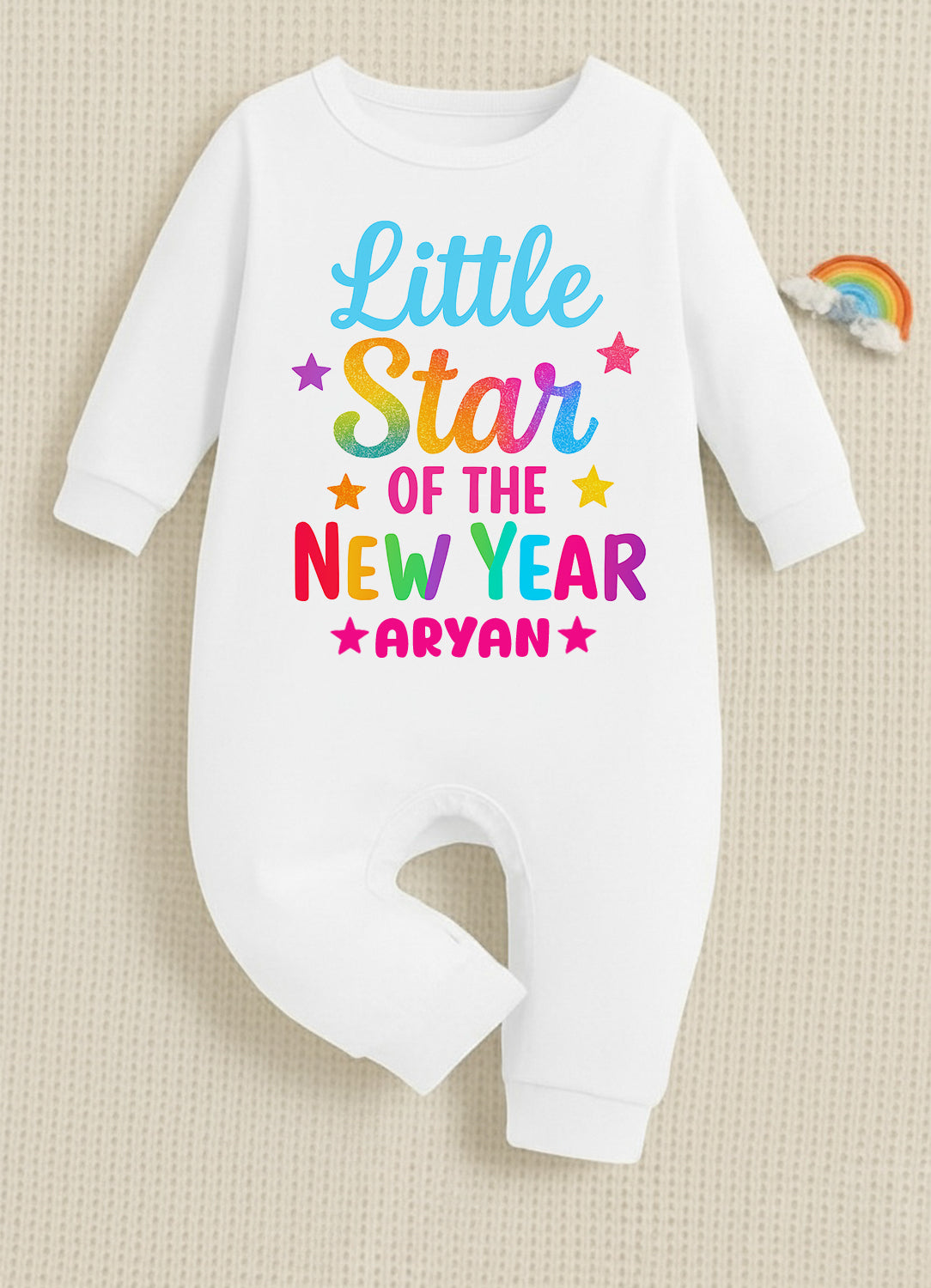 Little Star Of The New Year With Customized Baby Name  _ Full White Romper