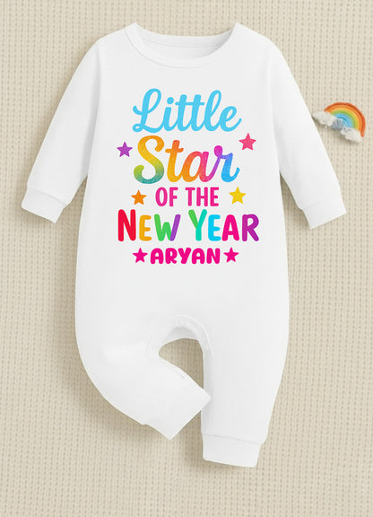 Little Star Of The New Year With Customized Baby Name  _ Full White Romper