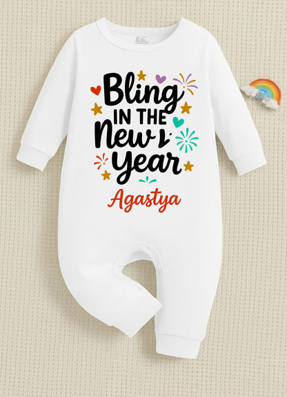 Bling In The New Year With Customized Baby Name  _ Full White Romper