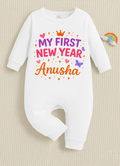 My First New Year With Customized Baby Name  _  Full White Romper
