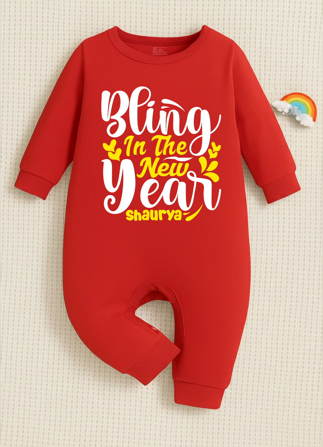 Bling In The New Year  With Customized Baby Name  _  Full Red Romper