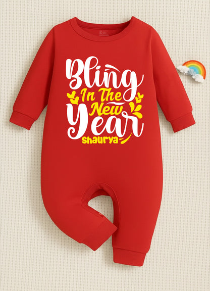 Bling In The New Year  With Customized Baby Name  _  Full Red Romper