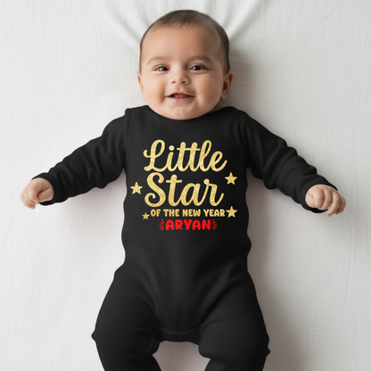 Little Star Of The New Year With Customized Baby Name  _ Full Black Romper