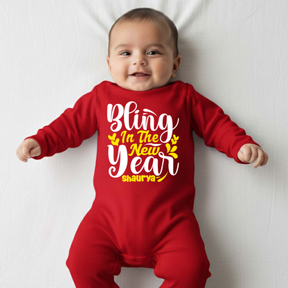 Bling In The New Year  With Customized Baby Name  _  Full Red Romper