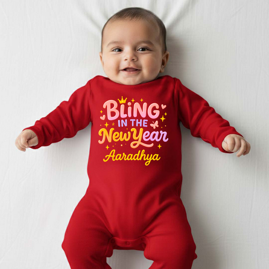 Bling In The New Year With Customized Baby Name  _ Full Red Romper