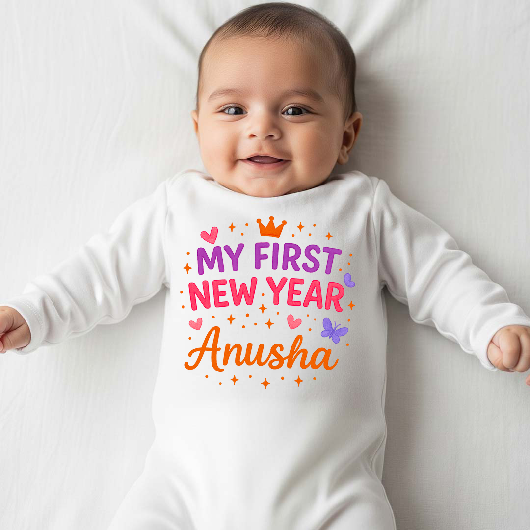 My First New Year With Customized Baby Name  _  Full White Romper