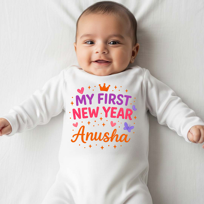My First New Year With Customized Baby Name  _  Full White Romper