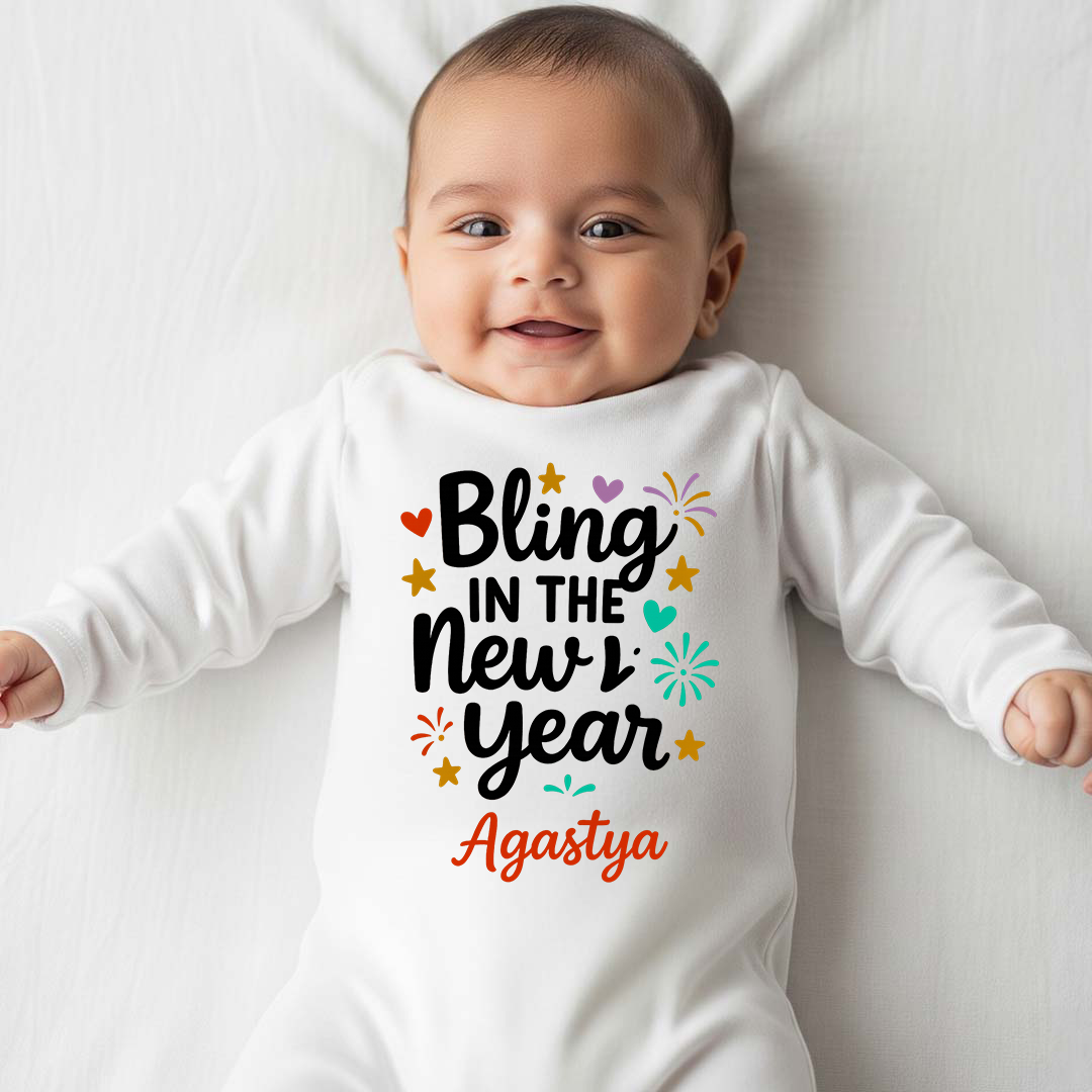 Bling In The New Year With Customized Baby Name  _ Full White Romper