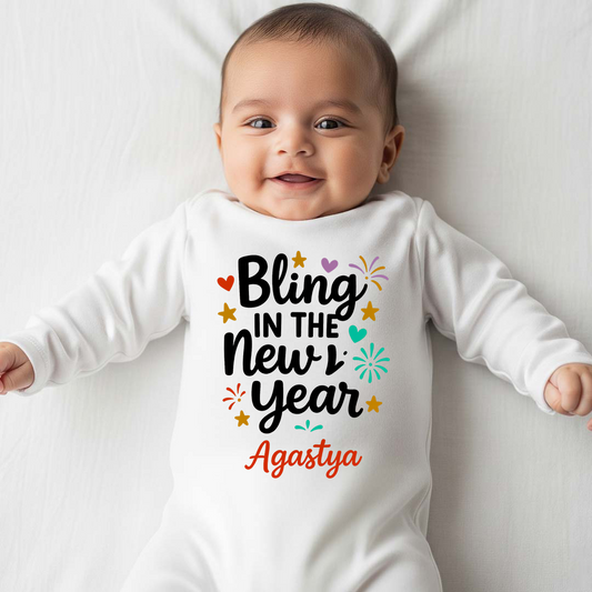 Bling In The New Year With Customized Baby Name  _ Full White Romper