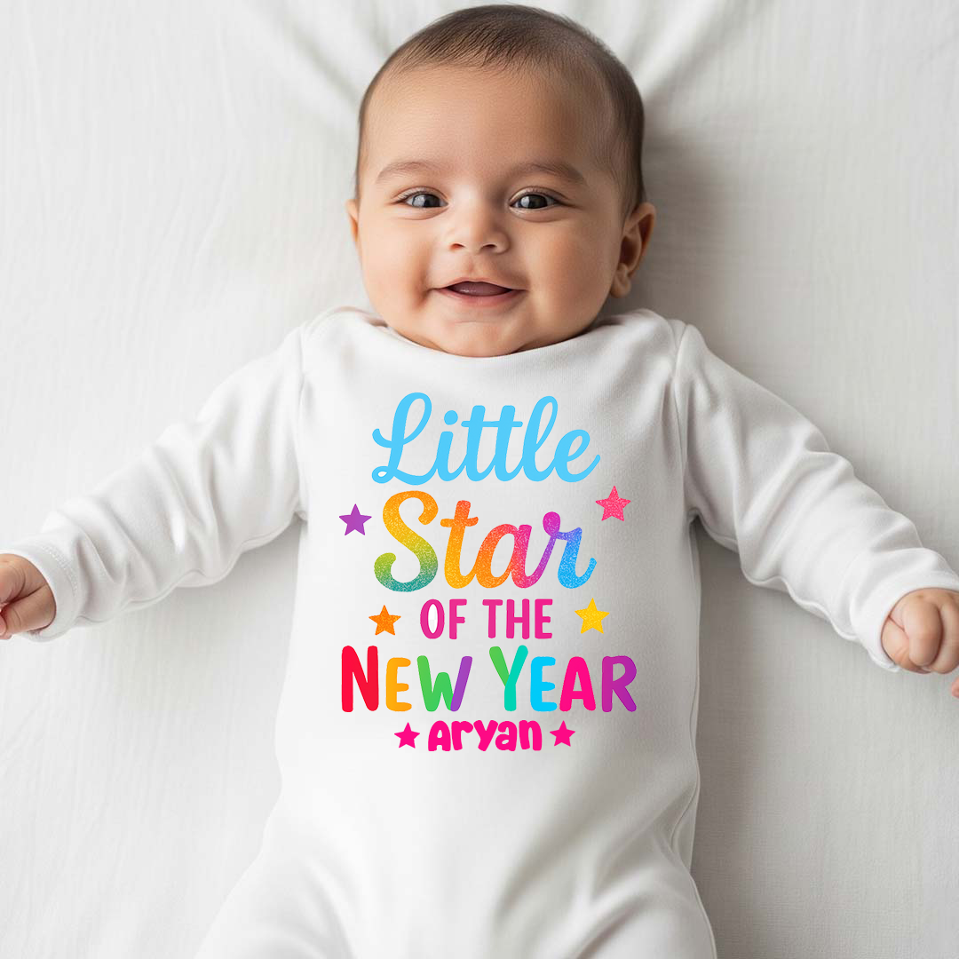 Little Star Of The New Year With Customized Baby Name  _ Full White Romper