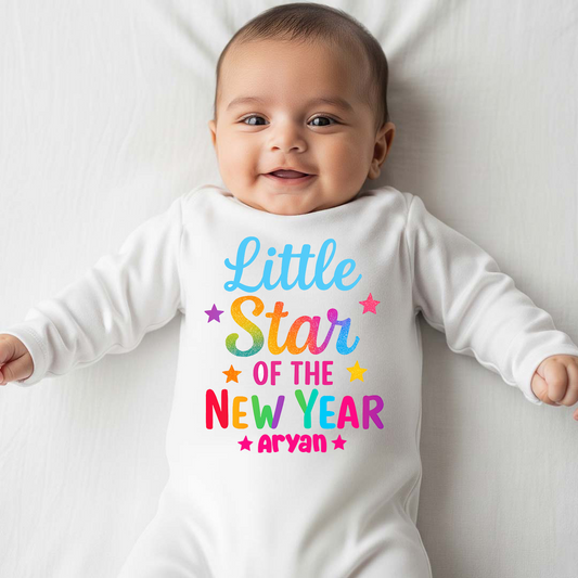 Little Star Of The New Year With Customized Baby Name  _ Full White Romper