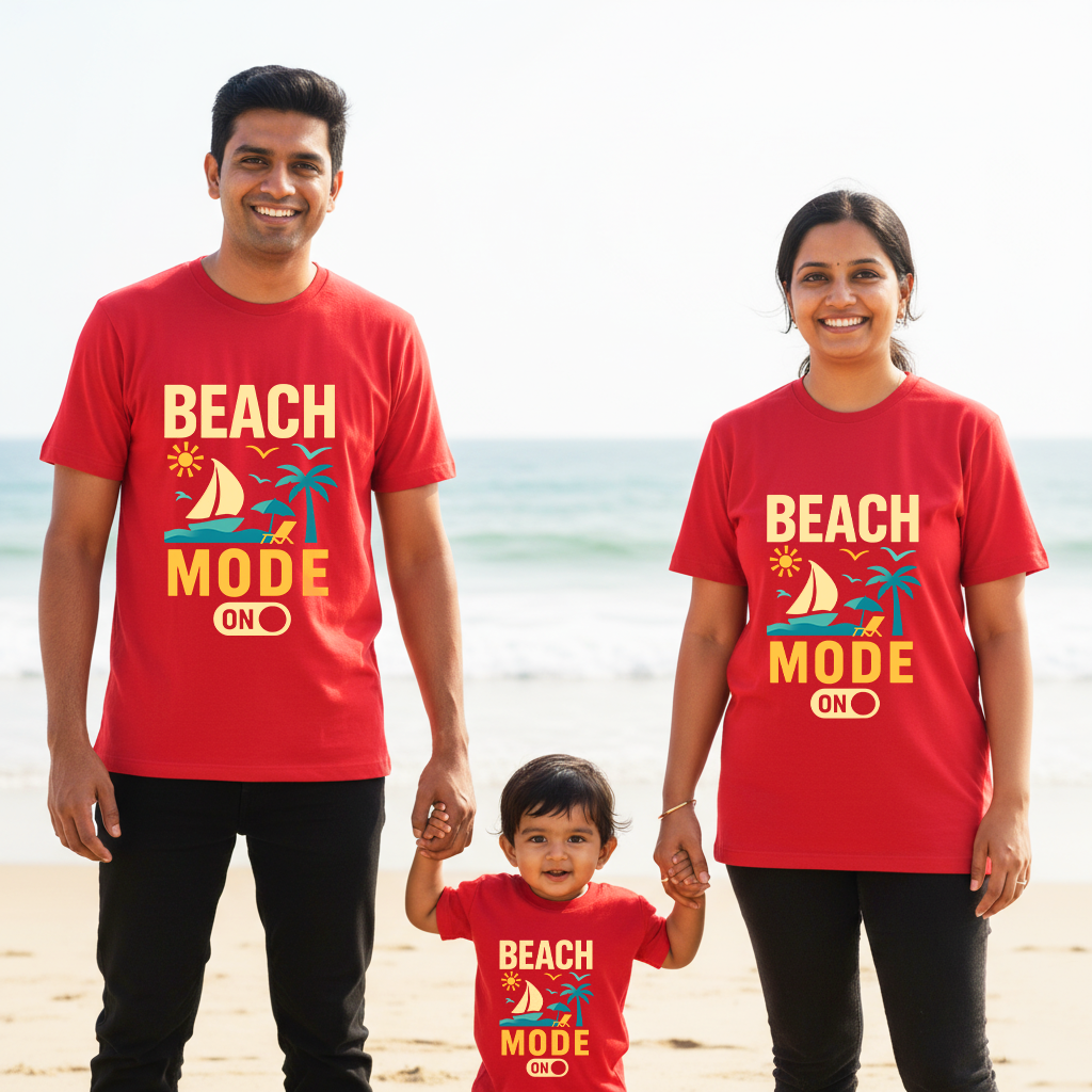 Beach Mode On Traveling  _ Total Family Twining Red T-shirt
