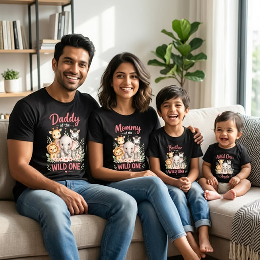 First Birthday | Wild One Birthday Black T-shirt Whole Family Twinning | Family Twinning Collection