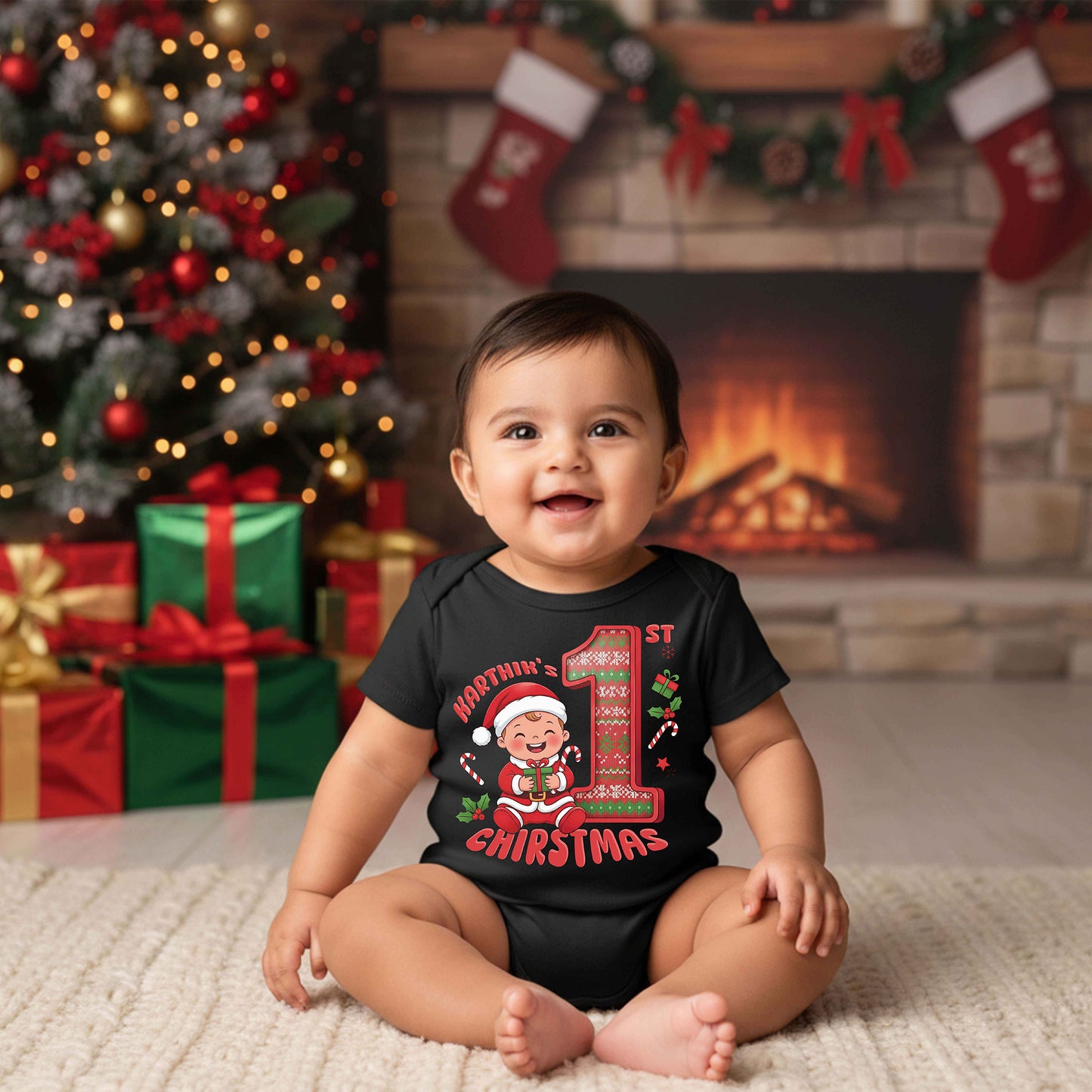 Karthik's First Christmas _ Black Onesies
