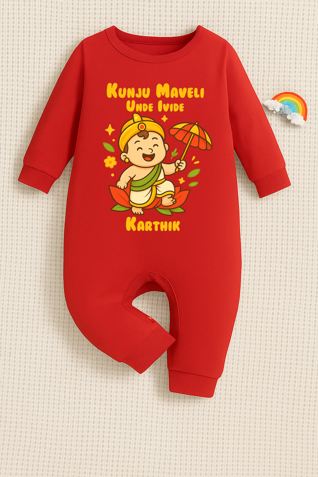 Little Maveli is here with customised name_ Red Full Romper