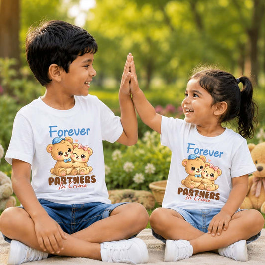 Combo pack of Forever Partners In Crime siblings White Tees