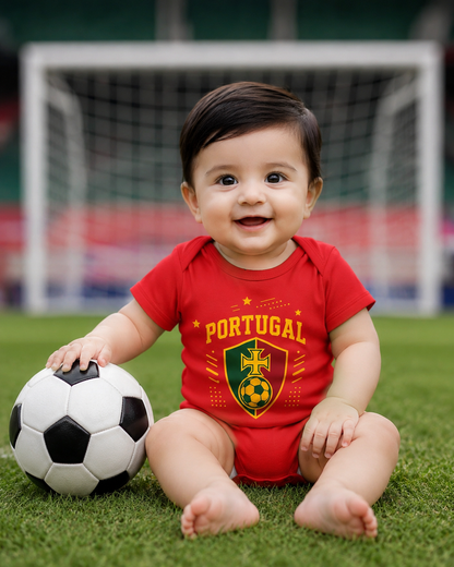 New Born & Baby clothing | Little Portugal Champion Romper with Customized Baby Name Printed | Soft Red Cotton