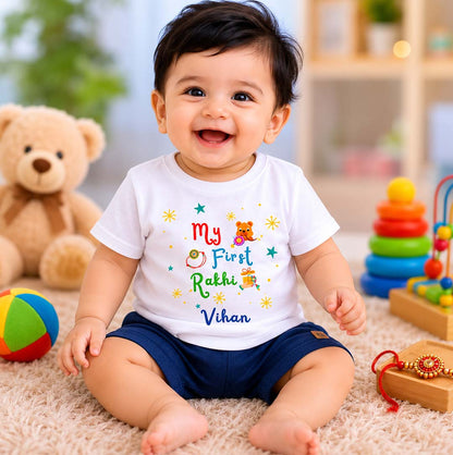 My First Rakhi with customised name _White Tee