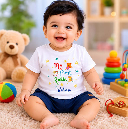My First Rakhi with customised name _White Tee