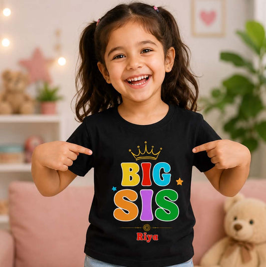 Big Sis customised with name _ Black tee
