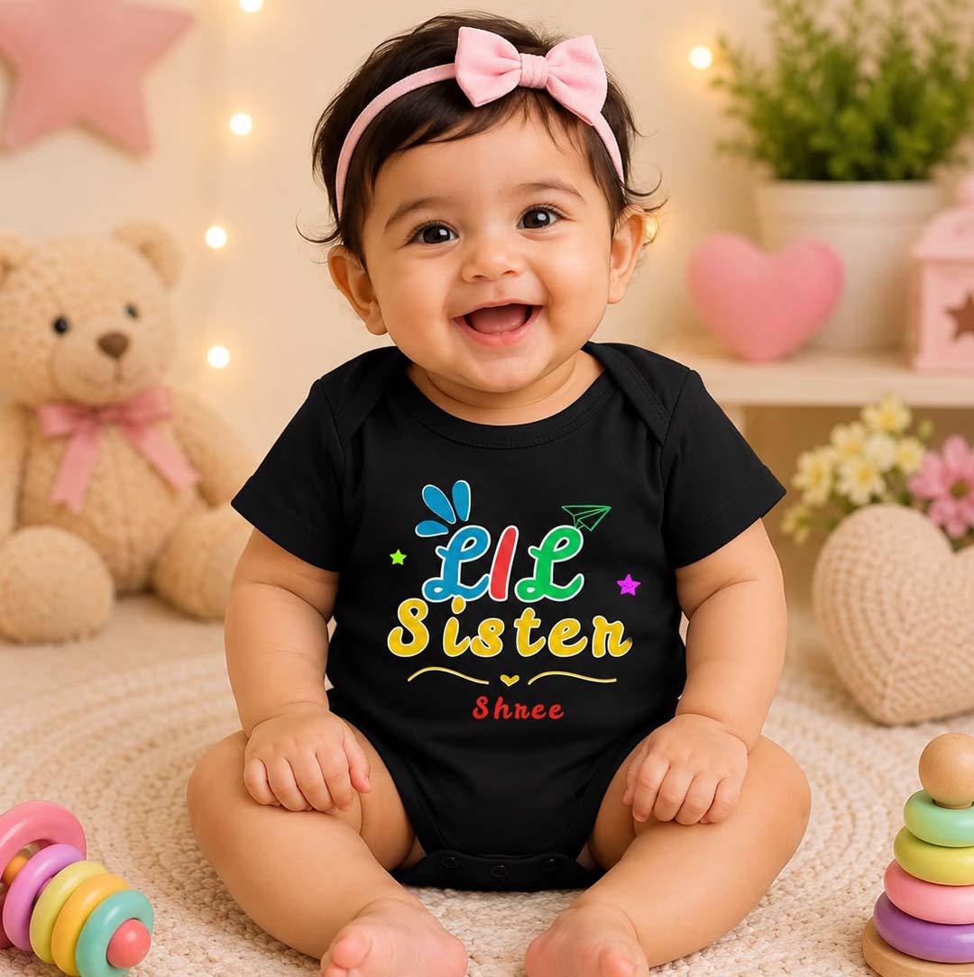 Rakhsha Bandhan as Little Sister with customised name _ Black Onesie