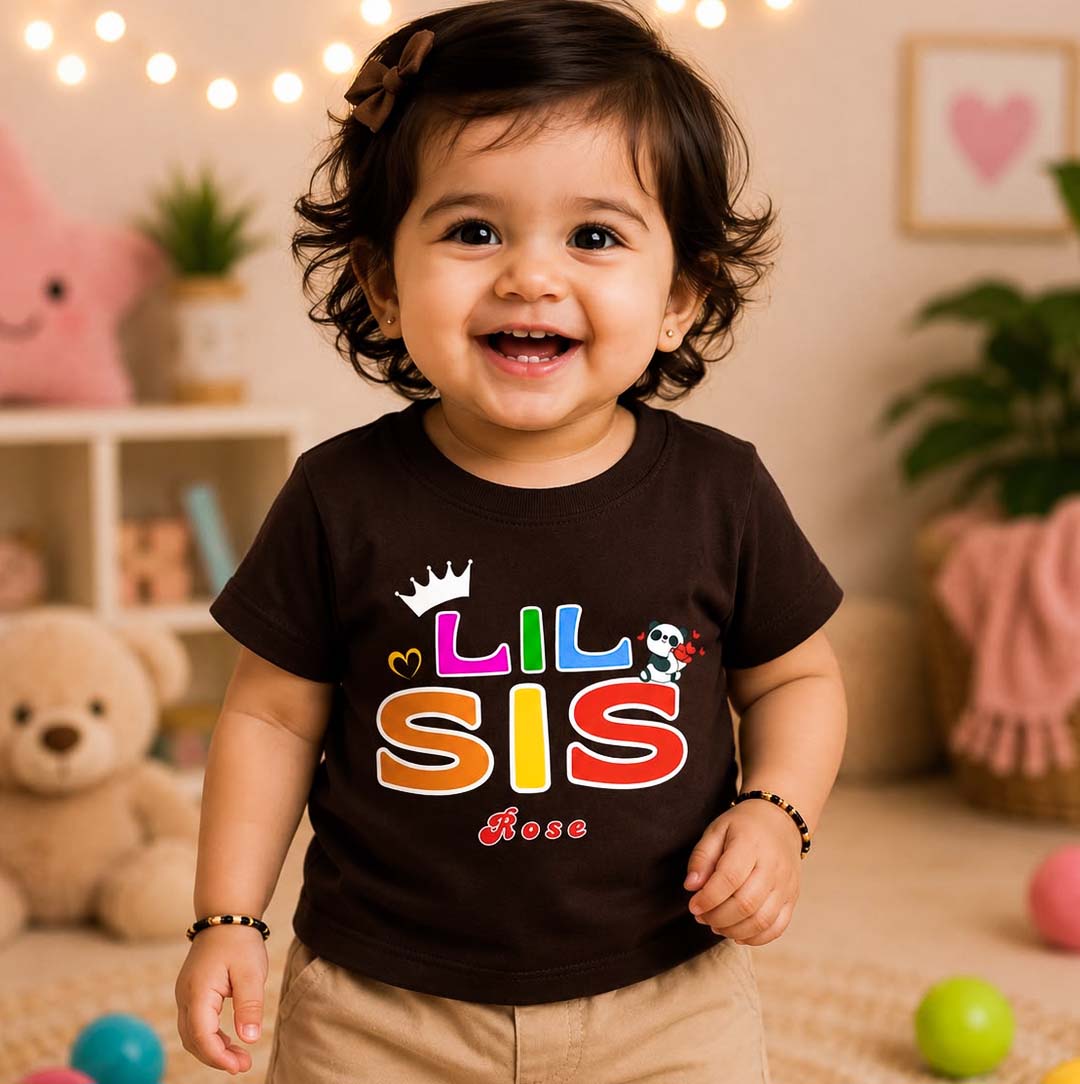 Little Sister with customised name_ Black tee