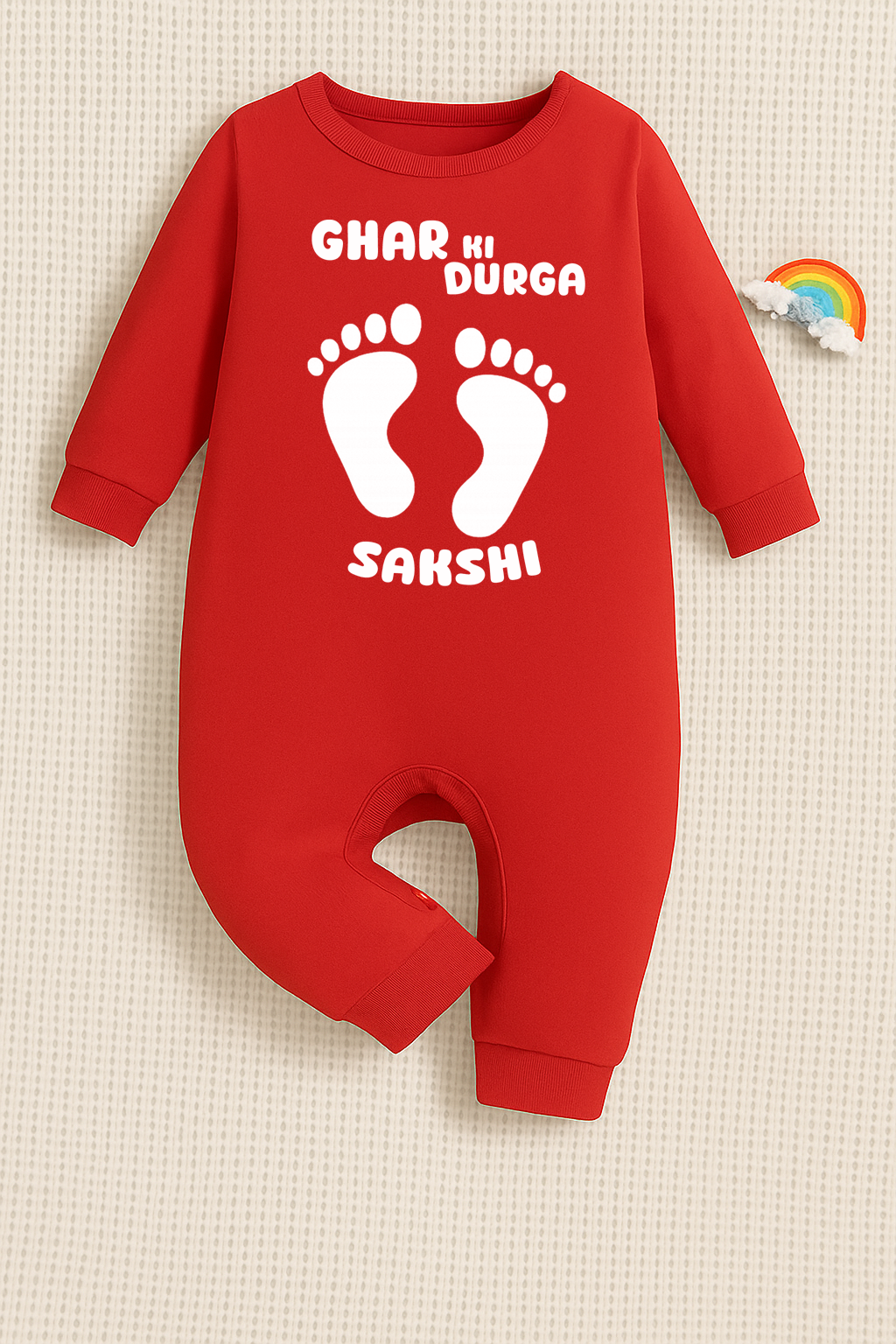Ghar Ki Durga With Customized Baby Girl Name _ Full Red Romper