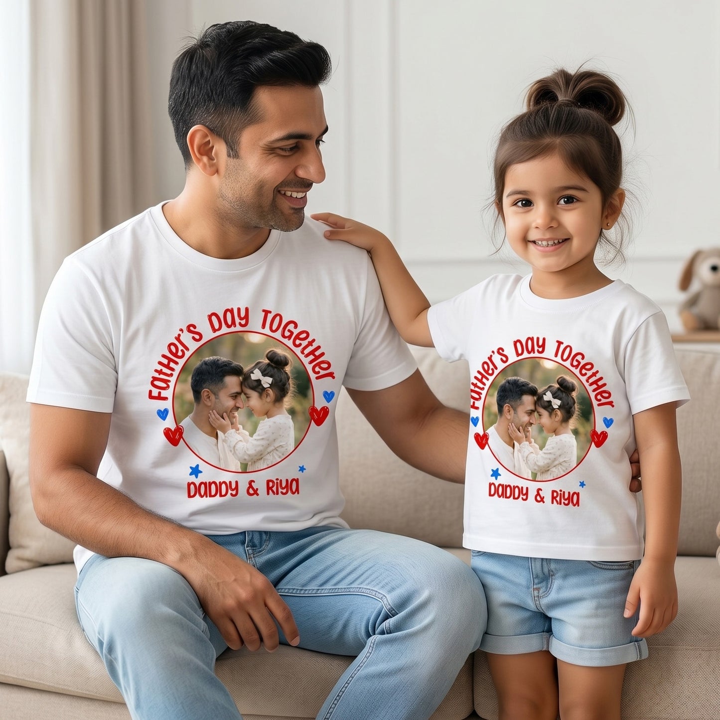 New Born & Baby Clothing | Fathers Day Together Dad & Daughter Twinning Custom Image White Sets | Soft T-shirt