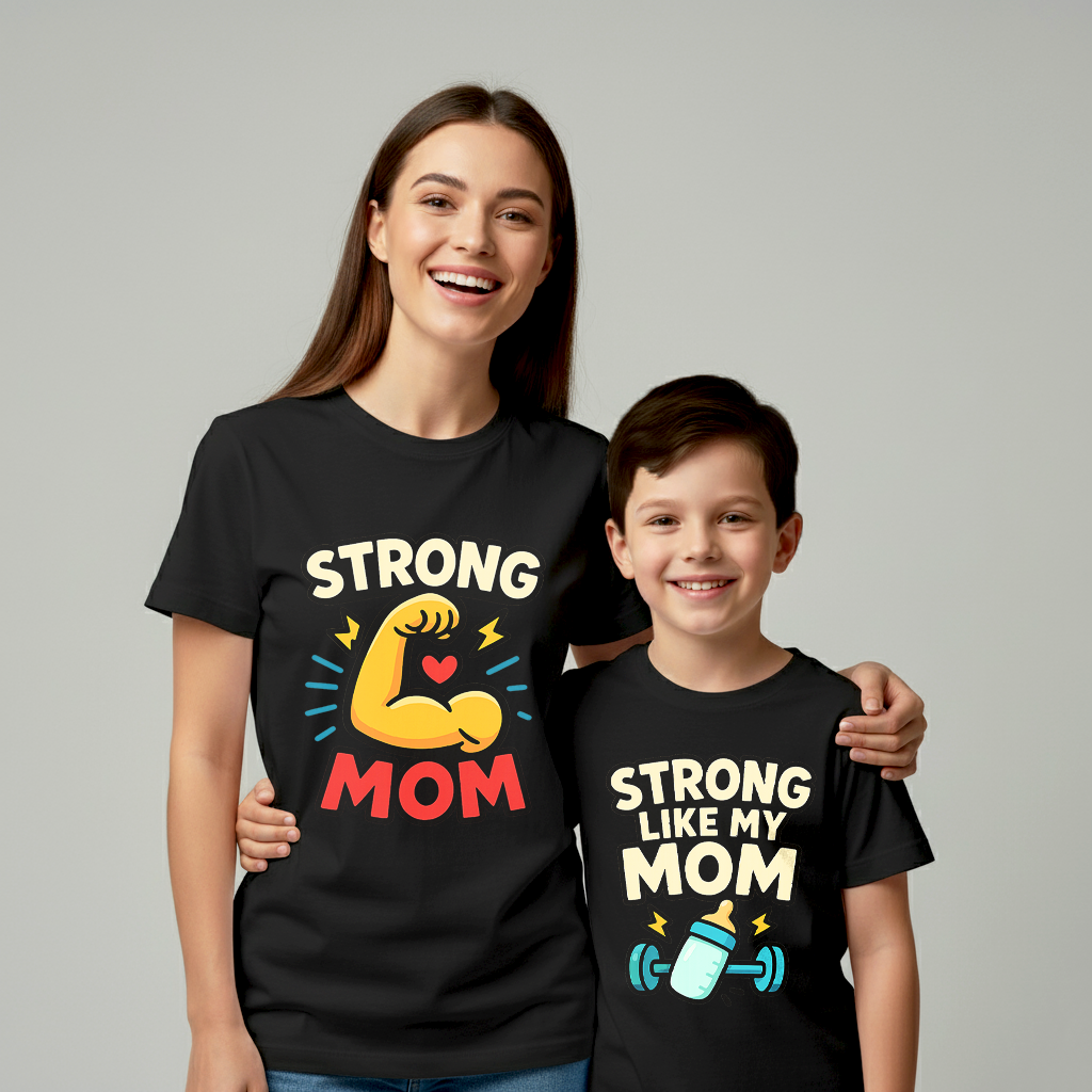 Mom Power Combo _ Total Family Twining Black T-shirt