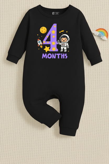 Infant monthly birthday Combo with customized name Space Astronaut 12 Months of Love_ Black Full onesies