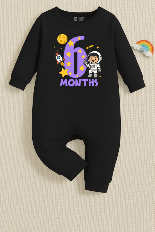 6th Infant monthly birthday Combo with customized name Space Astronaut 12 Months of Love_ Black Full onesies