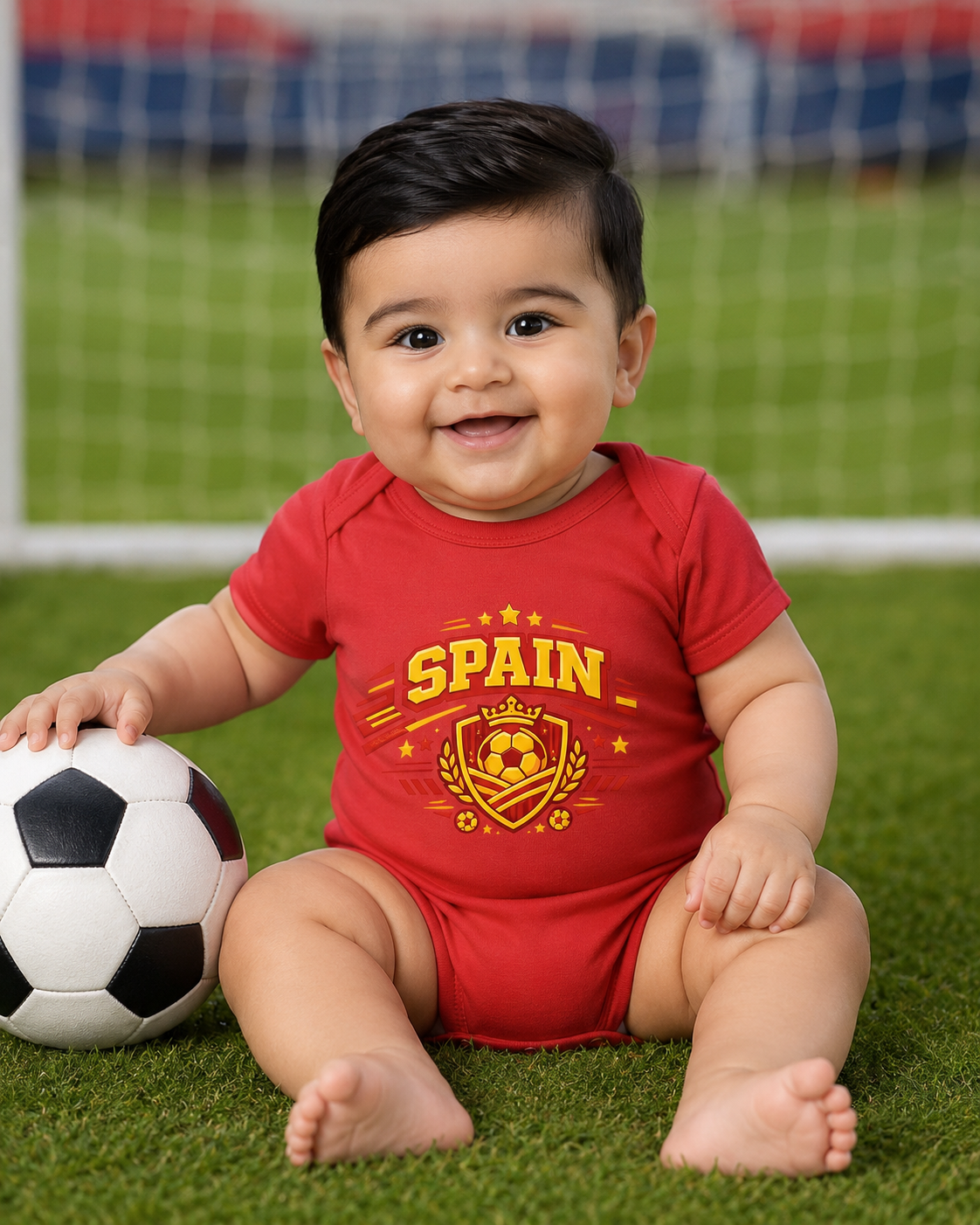 New Born & Baby clothing | Spain Football Fan Baby Romper with Customized Baby Name Printed | Soft Cotton