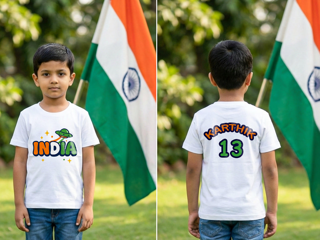 New Born & Baby Clothing | Independance Day INDIA Satellite Design With Customized Name| Soft Cotton T-shirt