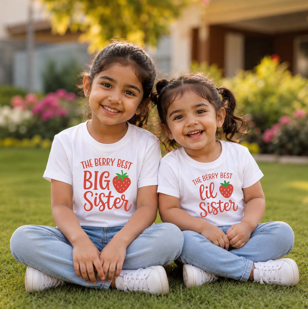 Combo pack of Big Sister, Little Sister with Customised Name _ White Tees