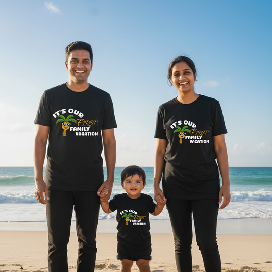 It's Our First Family Vacation  _ Total Family Twining Black T-shirt