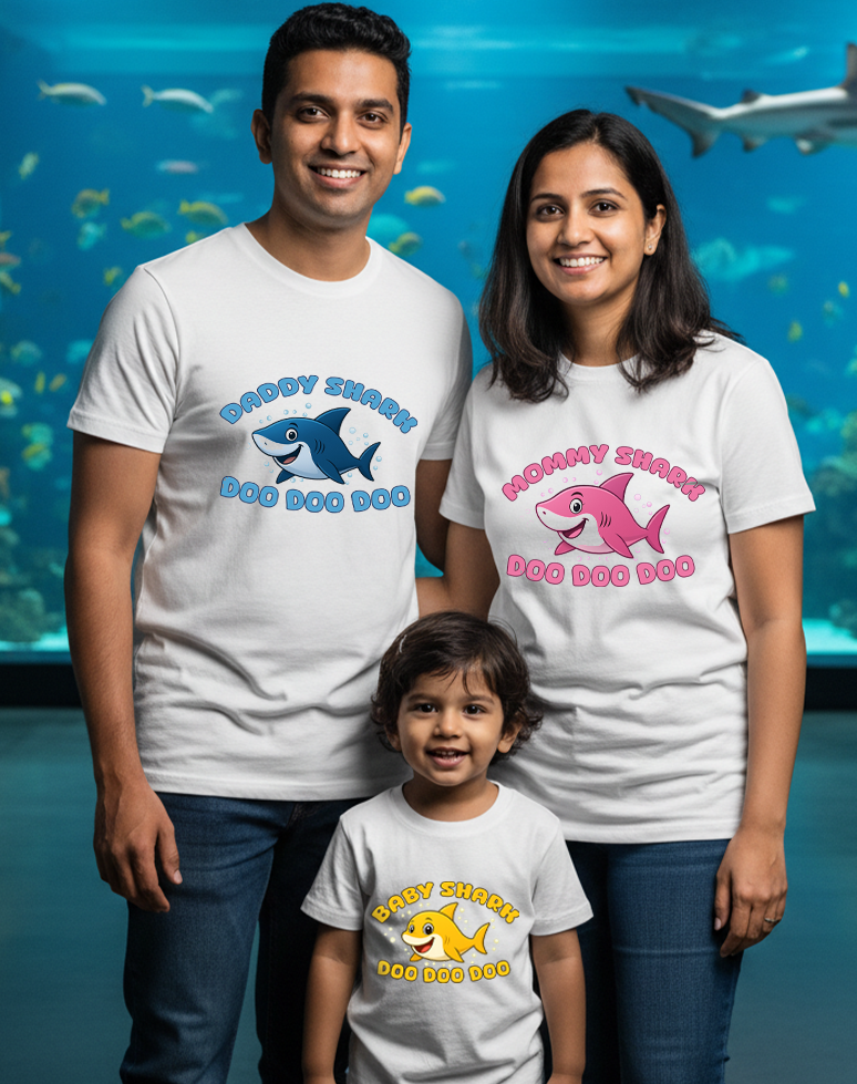 Little Shark Doo Doo Doo  _ Total Family Twining White T-shirt