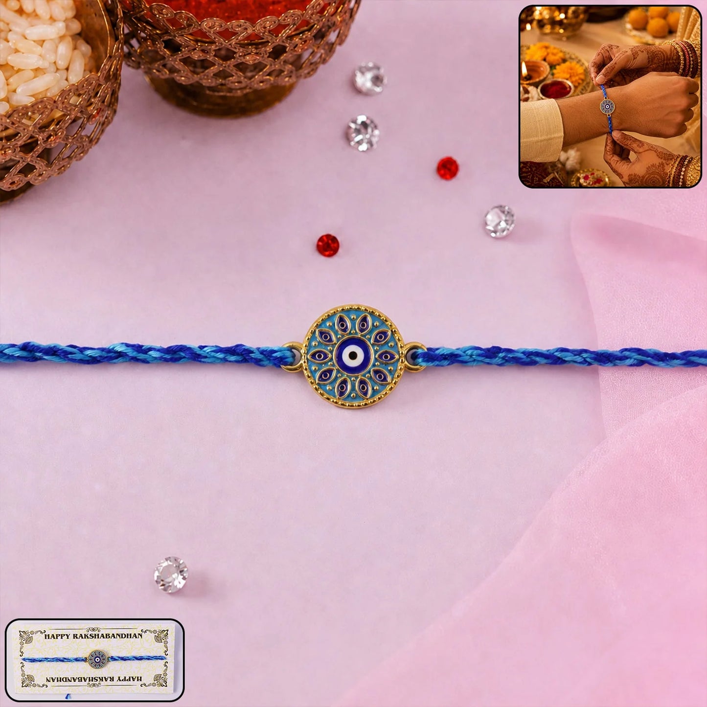 Blue Peacock Stone Premium Rakhi