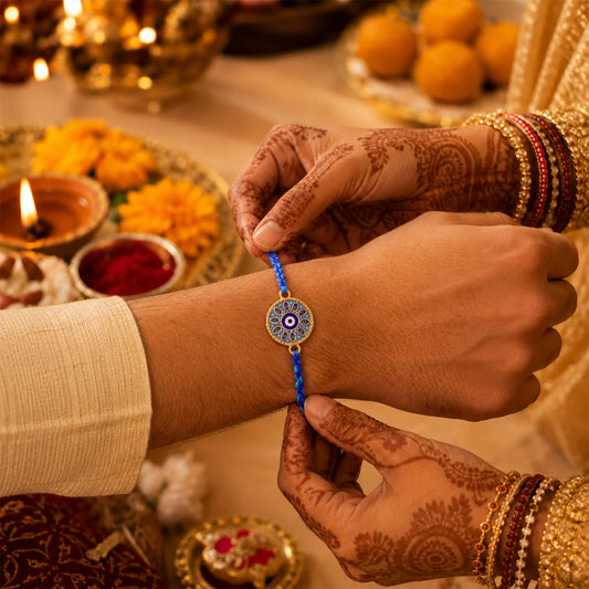 Blue Peacock Stone Premium Rakhi