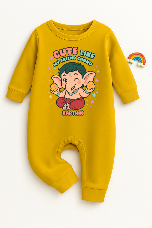 Cute Little My Friend Gannu  with customised name_ Full Yellow Romper